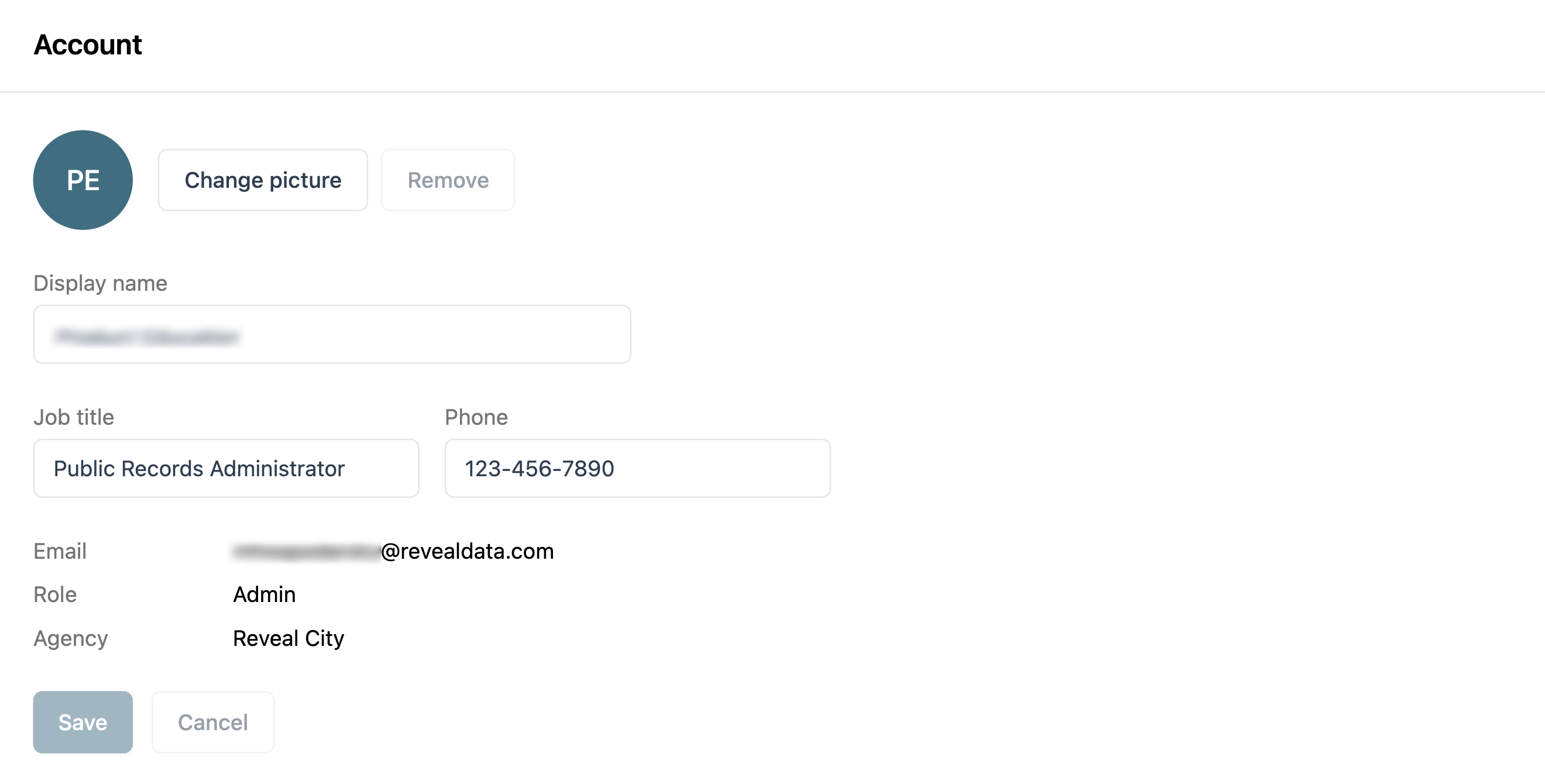 Account settings page displaying user information and options to change profile details.